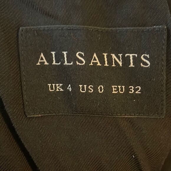 ALL SAINTS Iza Draped Waterfall Wrap Coat Black Belted Side Slit Minimalist - Picture 3 of 3